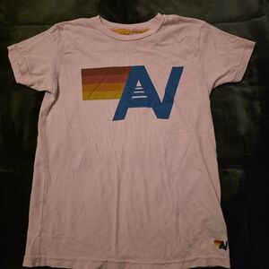 Aviator Nation Pink Tee with Blue and Multicolor Logo